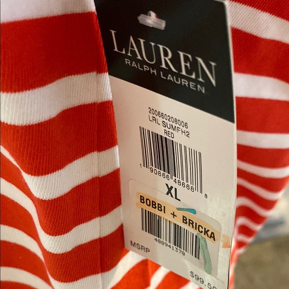 Red and White Striped Off the Shoulder Dress Size XL - Picture 7 of 7